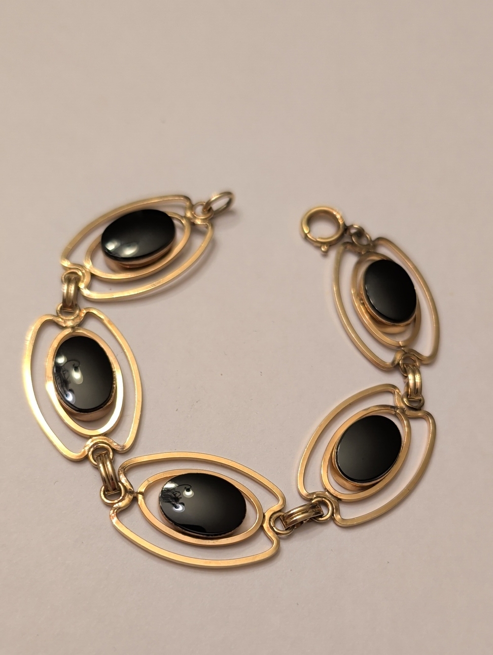 Gold Plated Bracelet with Black Oval Stones - Women's Jewelry